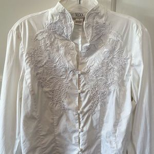 White on white embroidered flowers blouse. Small. Beautiful detail by NEXX